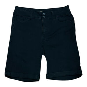 WAX JEAN Bermuda Shorts Womens Large Black Denim Roll Cuff Casual Stretch